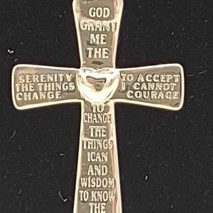 Sterling Silver Serenity Prayer Cross Pendant Necklace, .925